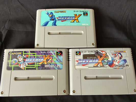 ROCKMAN X, X2, X3 MEGAMAN CAPCOM Super Famicom SNES SFC Cart set Working-g0301-
