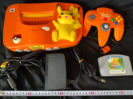 Nintendo64 Pokemon Pikachu limited Orange Color Console,Pad,PSU set tested-g0408