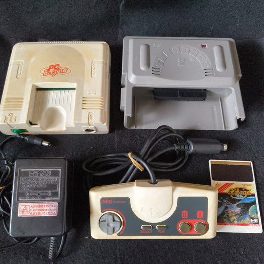 NEC PC Engine white Console (TurboGrafx-16), pad, PSU, Game set, Working-h0610-