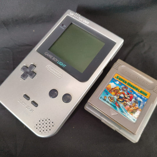 Used, Nintendo Gameboy Light Silver color console MGB-101 and Game set, Working