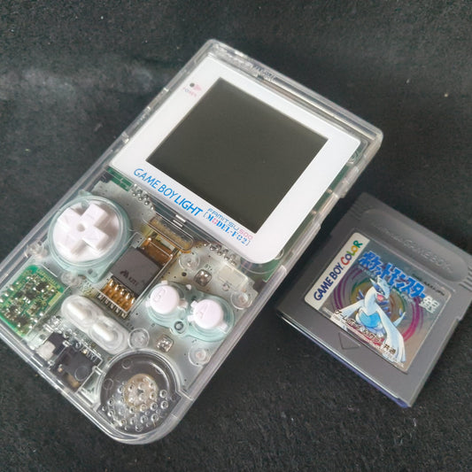 Custom Clear Shell Game Boy Light Famitsu Limited Model +Pokemon Silver, Working