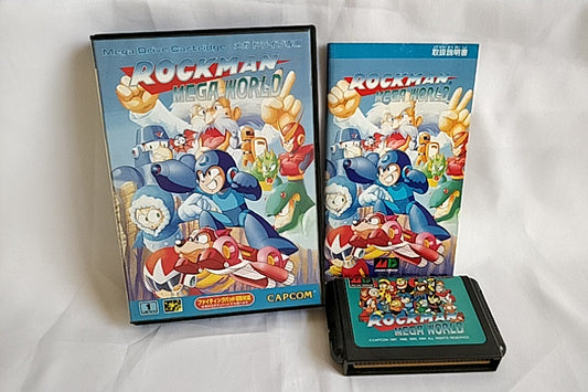 ROCK MAN MEGA WORLD MEGAMAN MEGA DRIVE (Genesis ) Cartridge,Boxed set-a1219- - Hakushin Retro Game shop