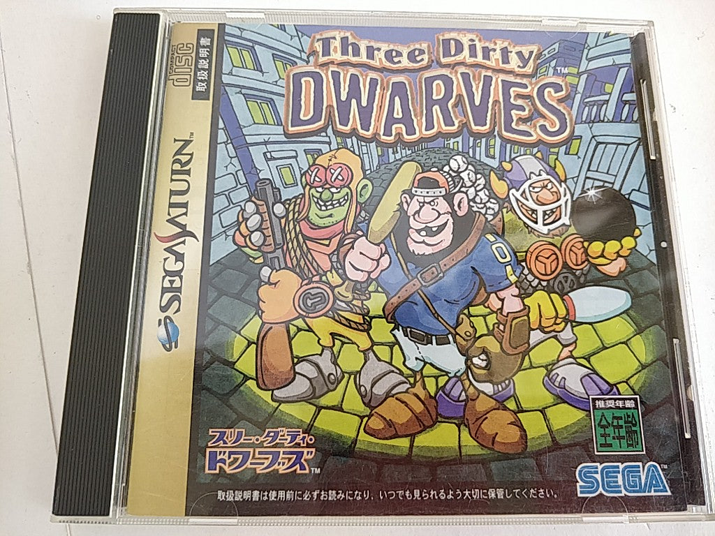 THREE DIRTY DWARVES SEGA Saturn Game Disk,Manual, Boxed set tested