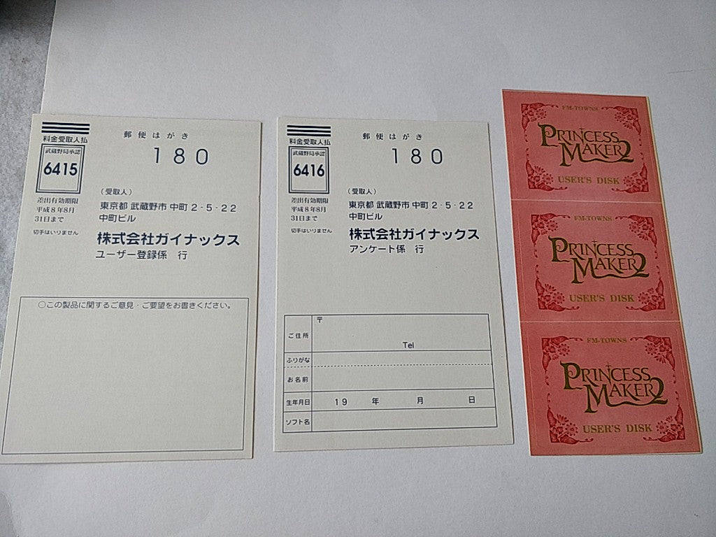 Princess Maker 2 GAINAX FM TOWNS / MARTY Game, Manual, Boxed set tested-e0608-