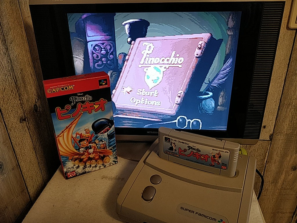 Disney's Pinocchio Super Famicom Cartridge, Manual, in Box set, tested-e1010-