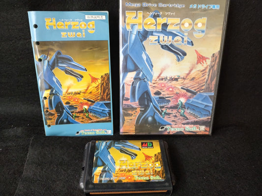 Herzog Zwei SEGA MEGA DRIVE Genesis W/Manual, Box, working-f0616-