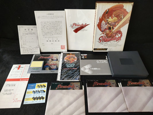 PC-9801 PC98 Brandish Game Floppy disks, w/Manual, Box set,Partly tested-f0626-
