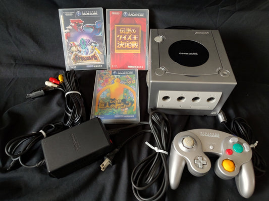 Nintendo Gamecube Silver console, Power and AV cable, Games set, tested -g0216-