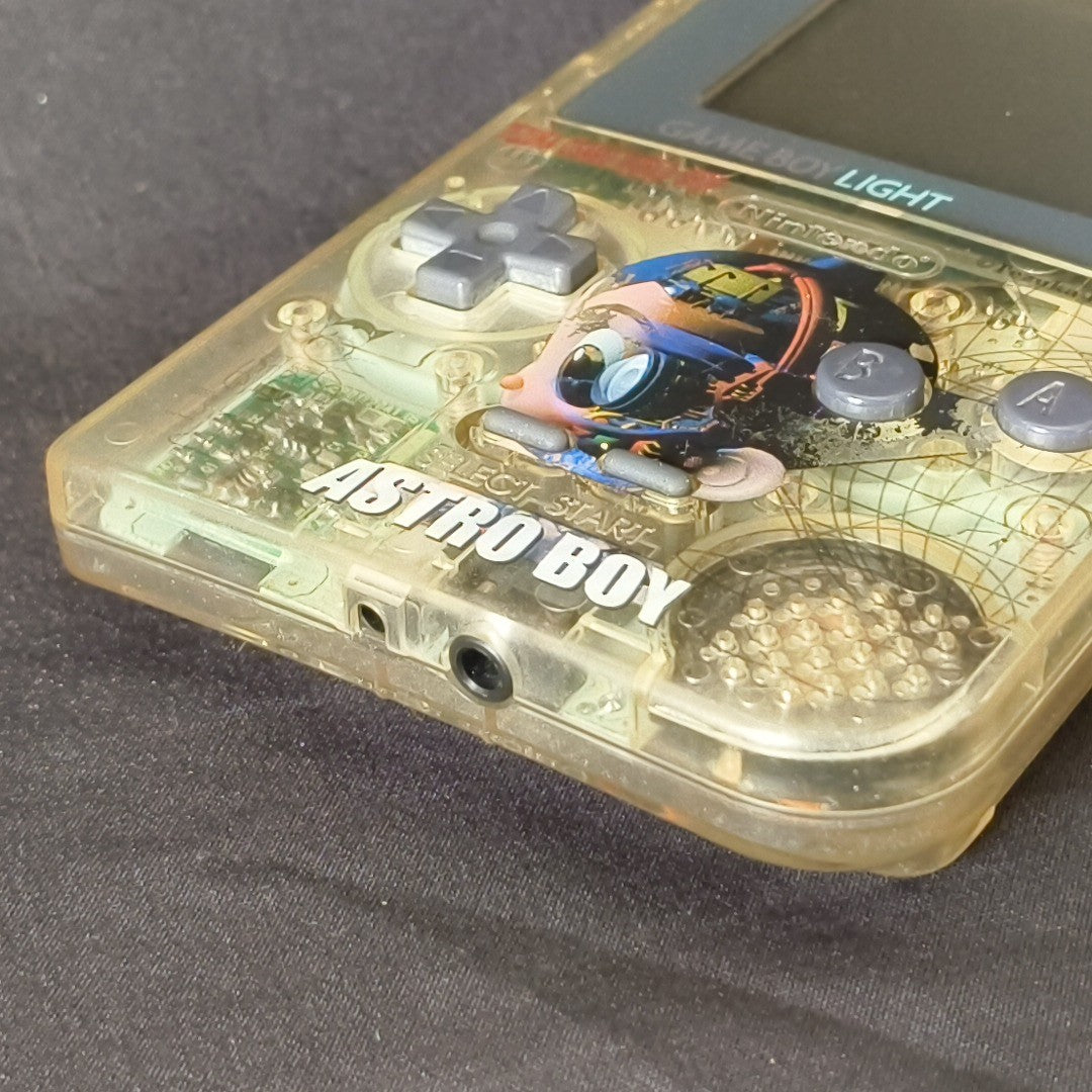 Game Boy Light Astro Boy Clear Limited edition Console Works Missing Battery Lid