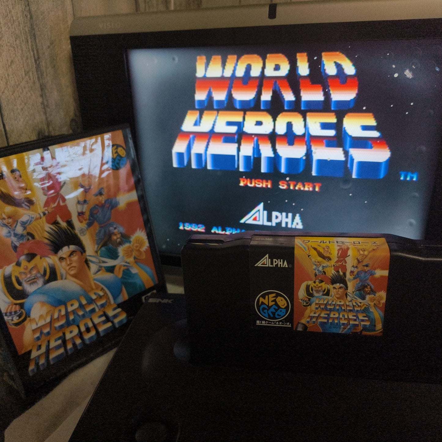 WORLD HEROES ALPHA SNK NEO GEO AES Cartridge w/ Manual, Box, Working, Japan