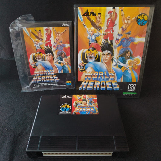WORLD HEROES ALPHA SNK NEO GEO AES Cartridge w/ Manual, Box, Working, Japan
