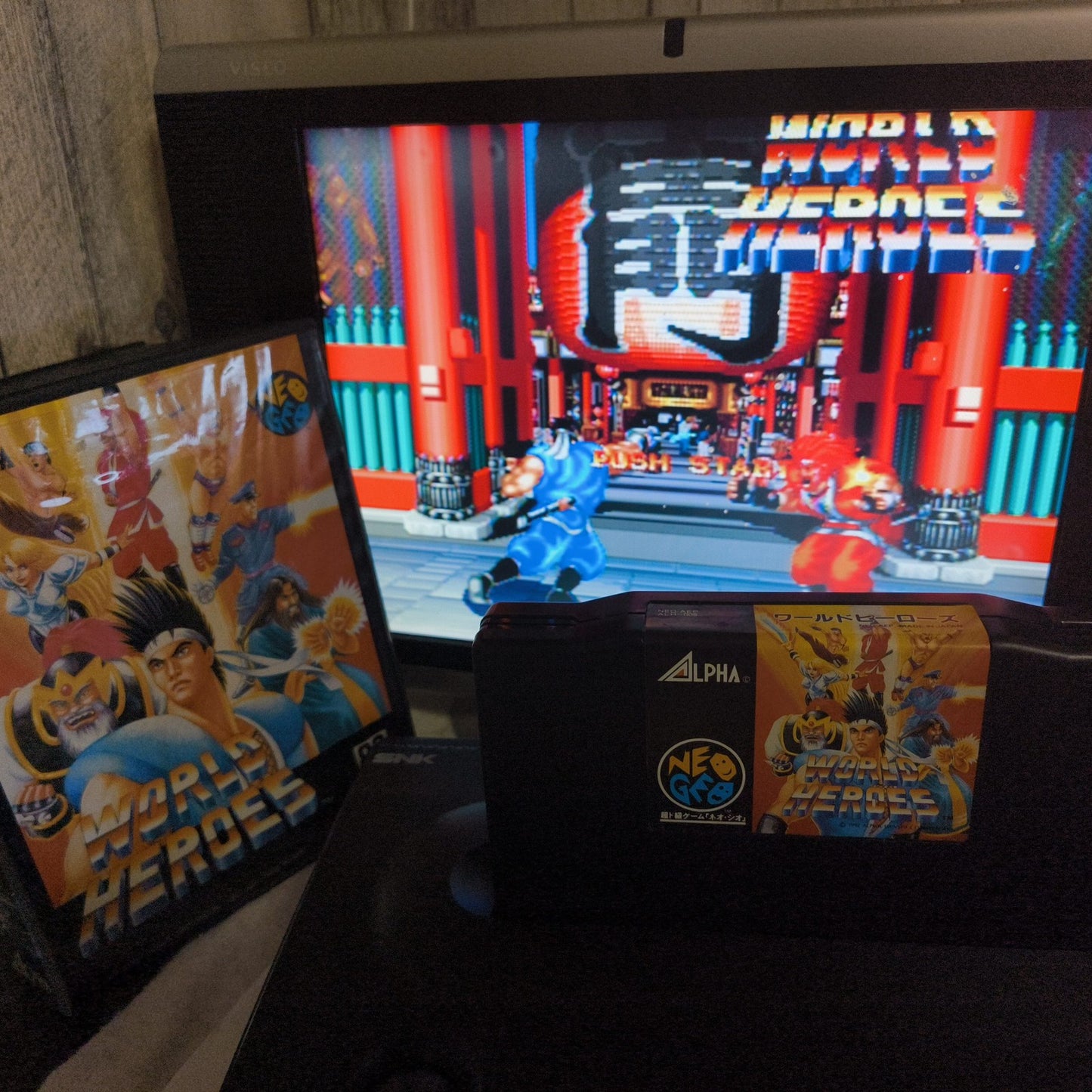 WORLD HEROES ALPHA SNK NEO GEO AES Cartridge w/ Manual, Box, Working, Japan