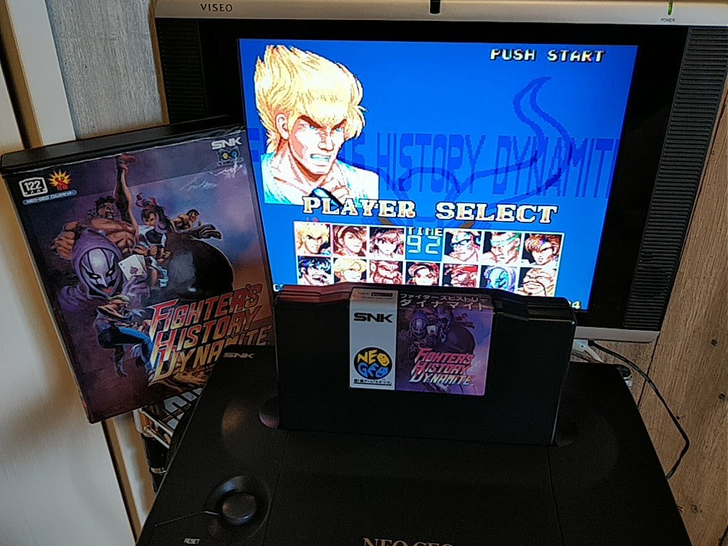 FIGHTER'S HISTORY SNK NEO GEO AES Cartridge w/ Manual, Box, Working, Japan