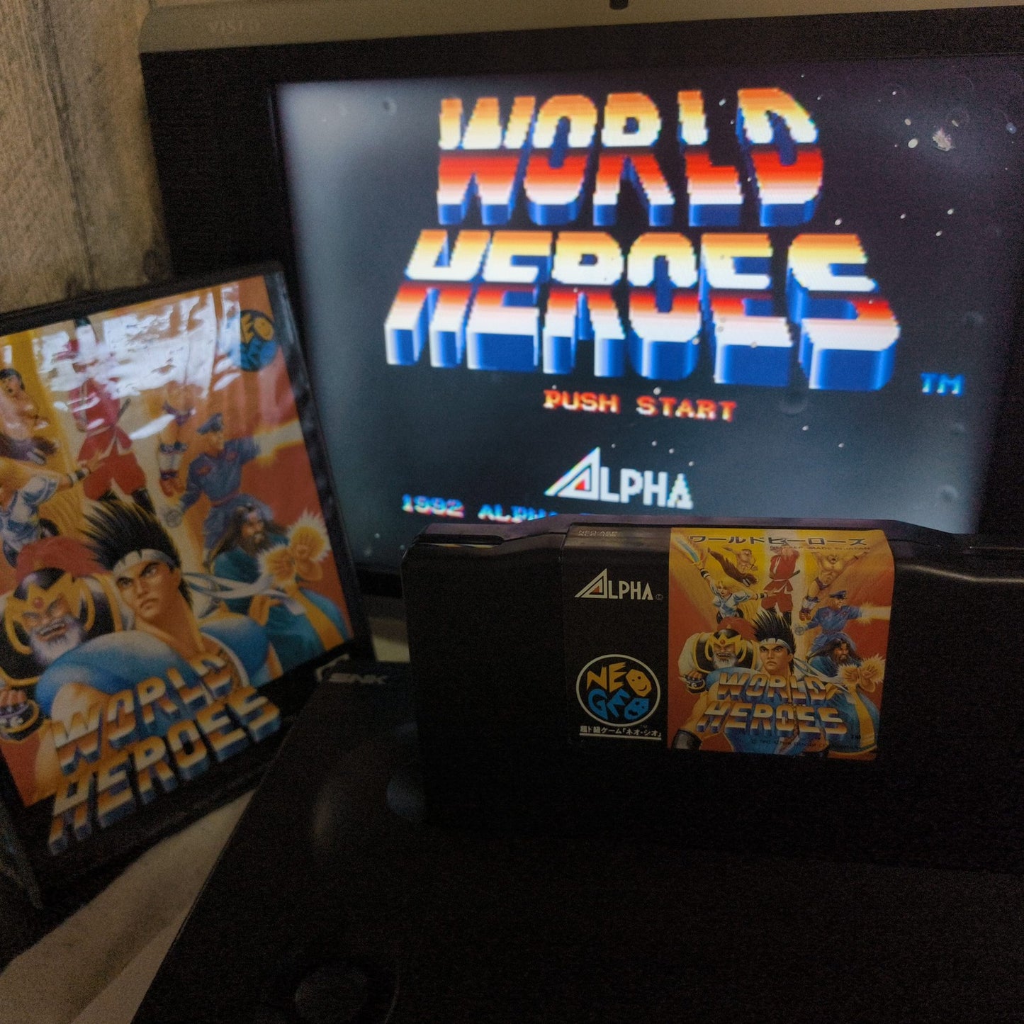 WORLD HEROES ALPHA SNK NEO GEO AES Cartridge w/ Manual, Box, Working, Japan