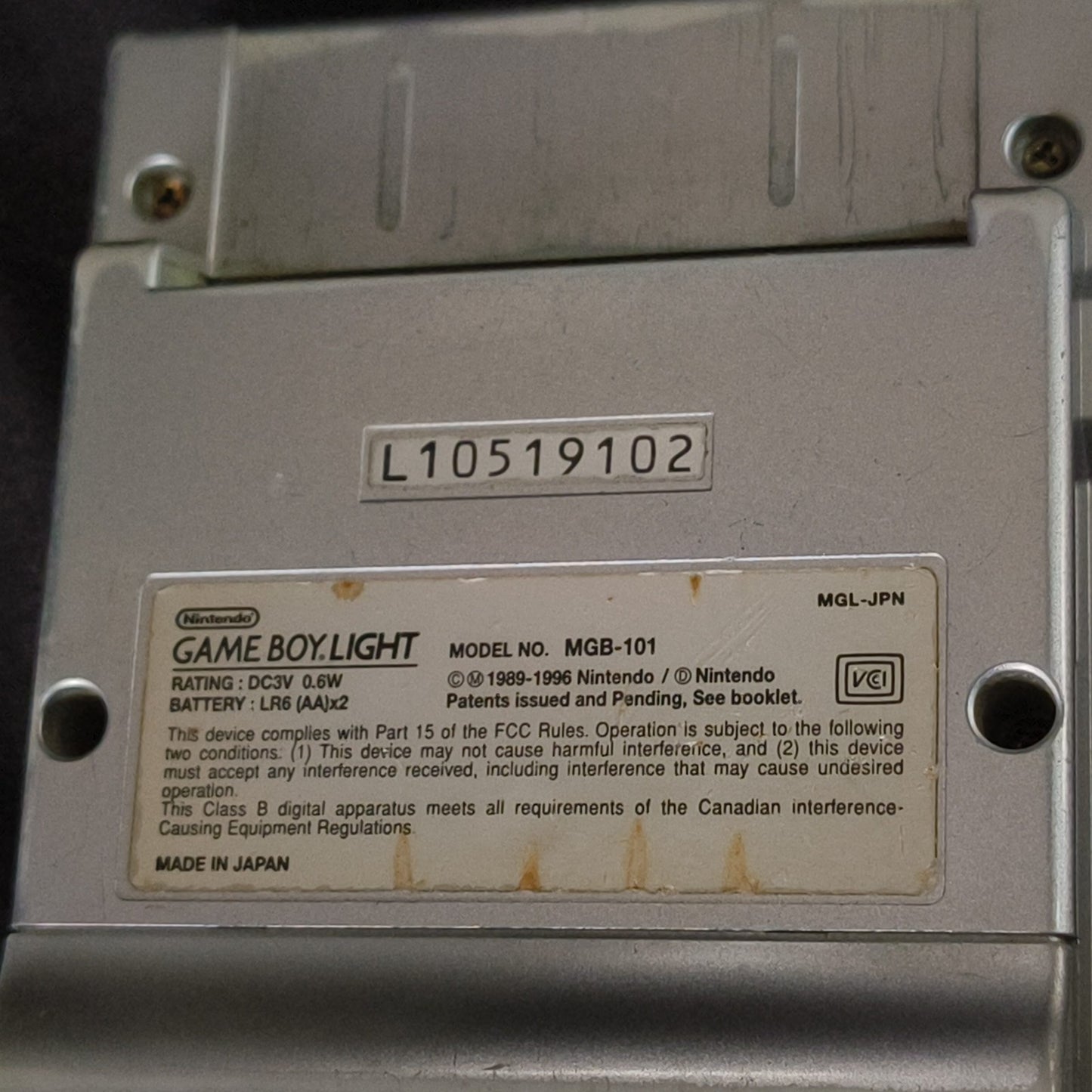 Used, Nintendo Gameboy Light Silver color console MGB-101, Working, Japan