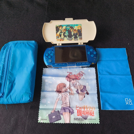 Sony PSP 3000 Vibrant Blue Console Anime Goods Bundle Tested Loud UMD Drive Slow