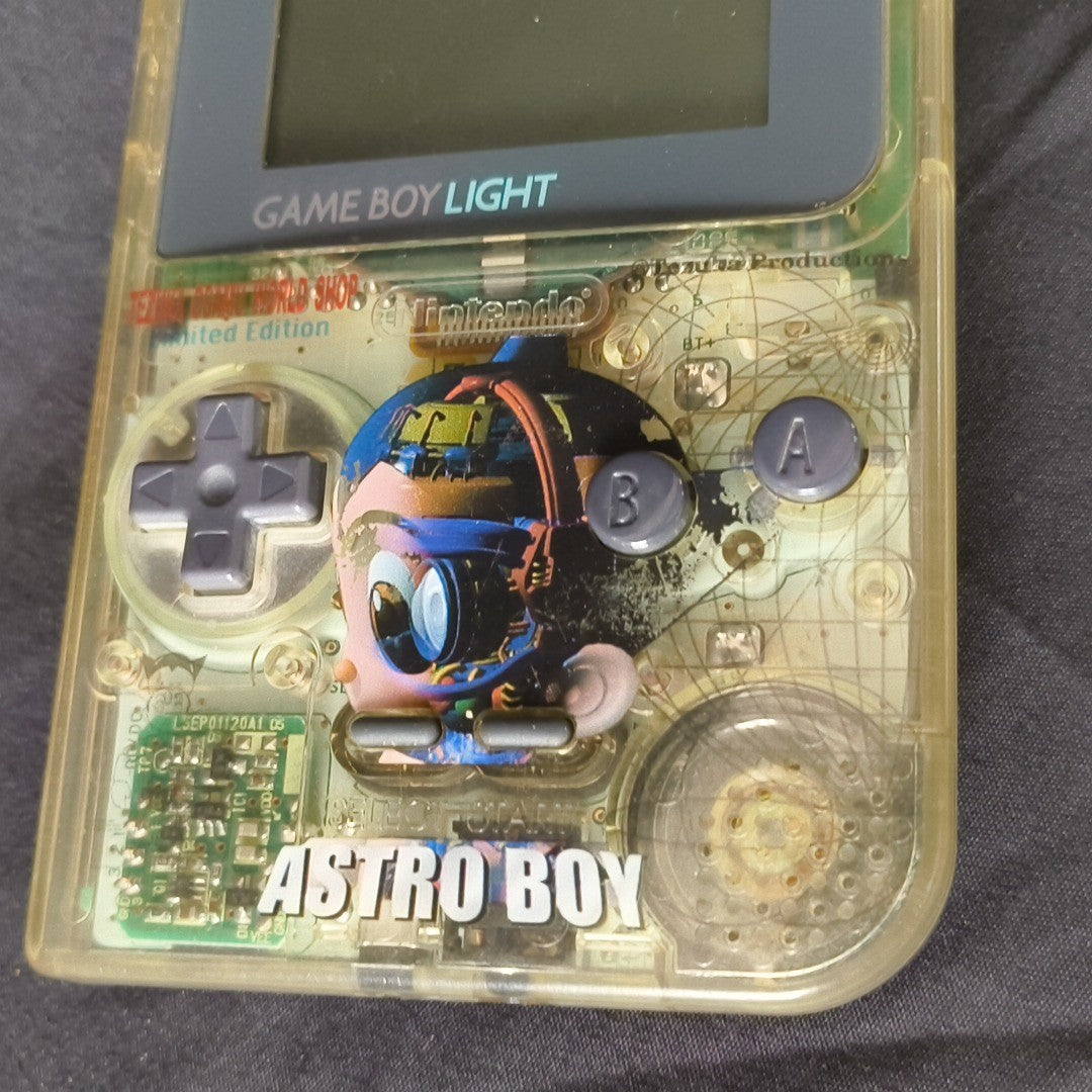 Game Boy Light Astro Boy Clear Limited edition Console Works Missing Battery Lid