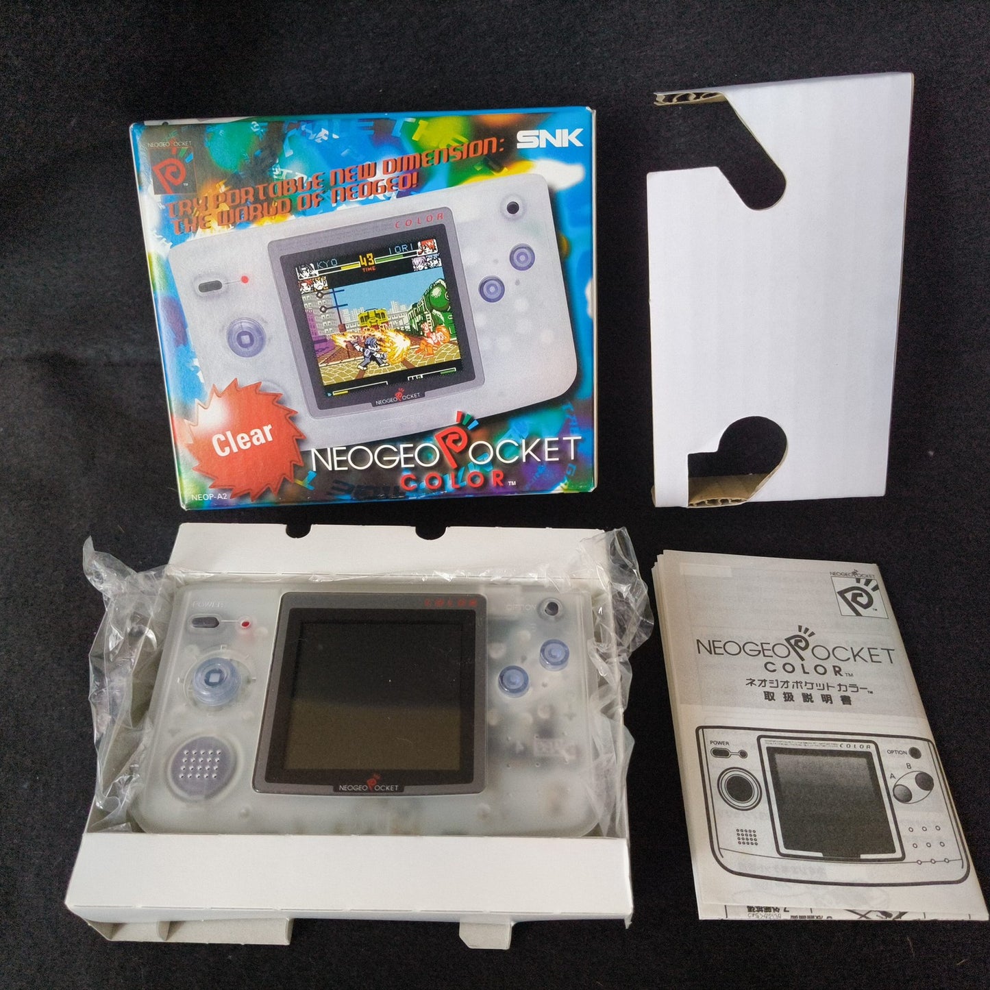 SNK NEOGEO POCKET Color Clear Console W/Manual and Box set, Working, Japan
