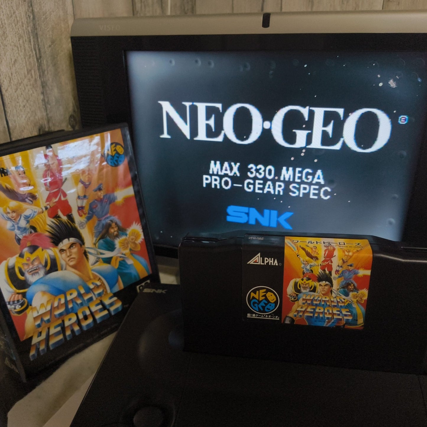 WORLD HEROES ALPHA SNK NEO GEO AES Cartridge w/ Manual, Box, Working, Japan