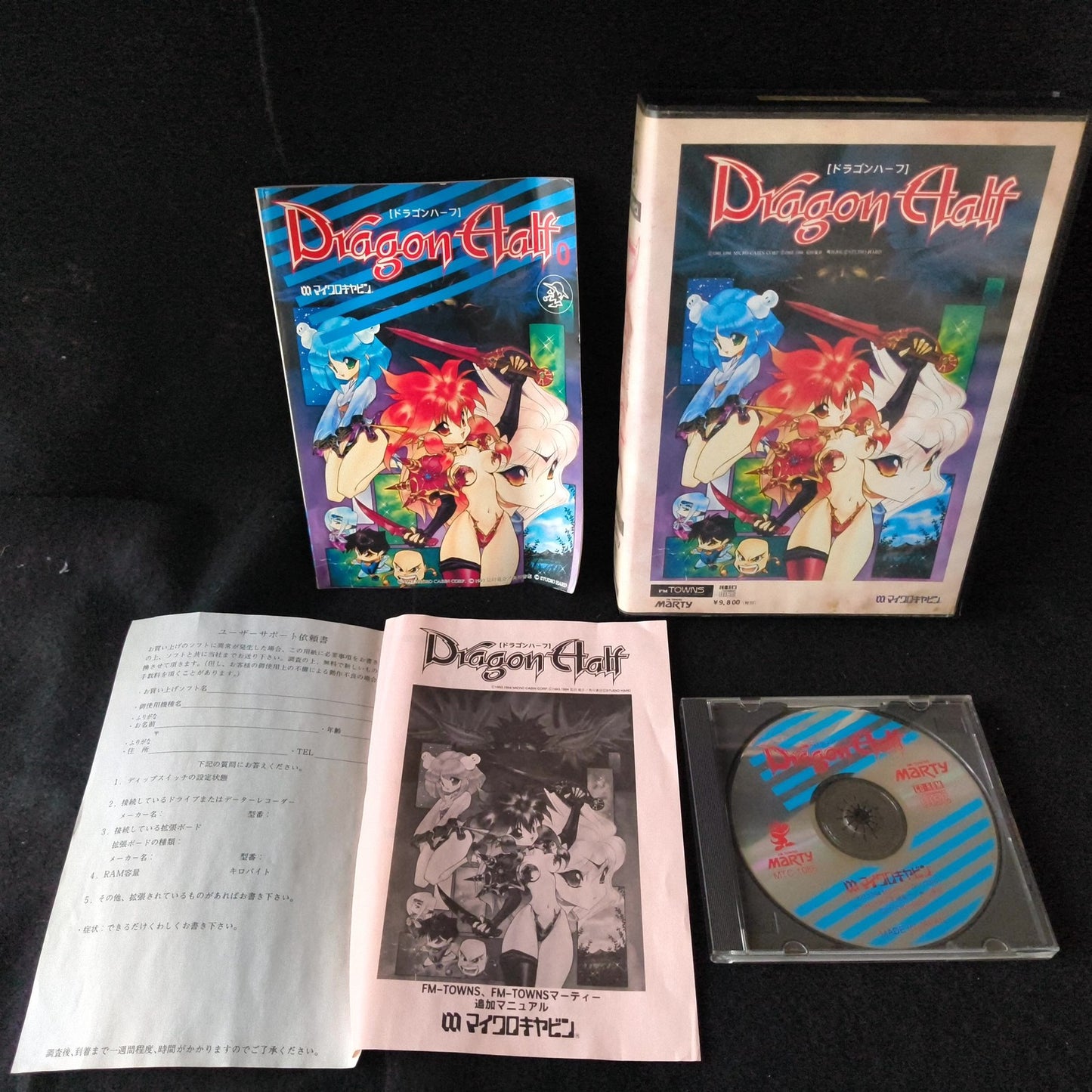 Dragon Half FM TOWNS Marty Game, Disk, Manual and Box set, Working, Japan