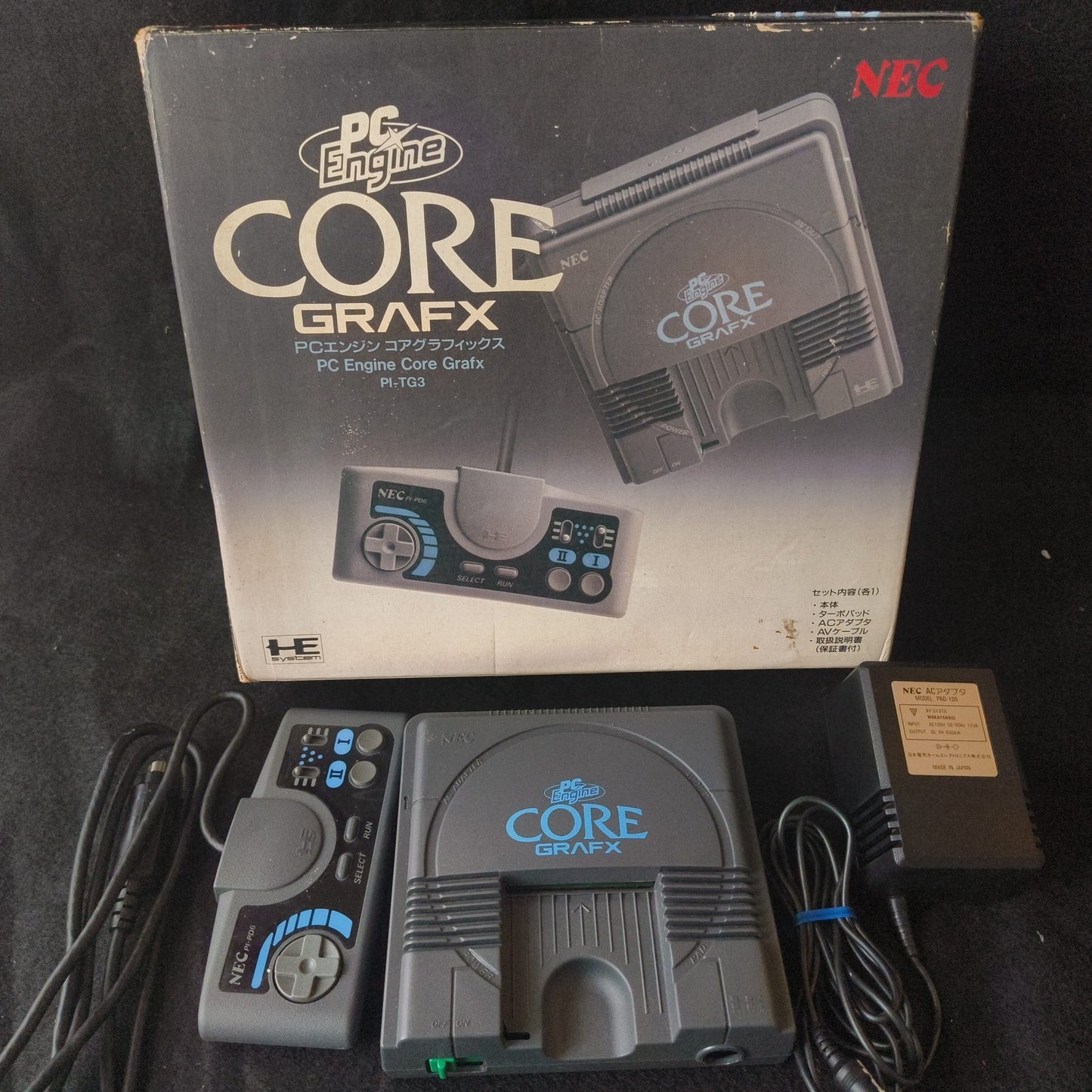 NEC PC Engine Coregrafx Console PI-TG3 TurboGrafx16, Pad, PSU, Box set, Japan
