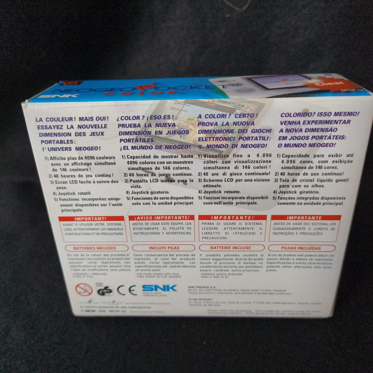 SNK NEOGEO POCKET Color Clear Console W/Manual and Box set, Working, Japan