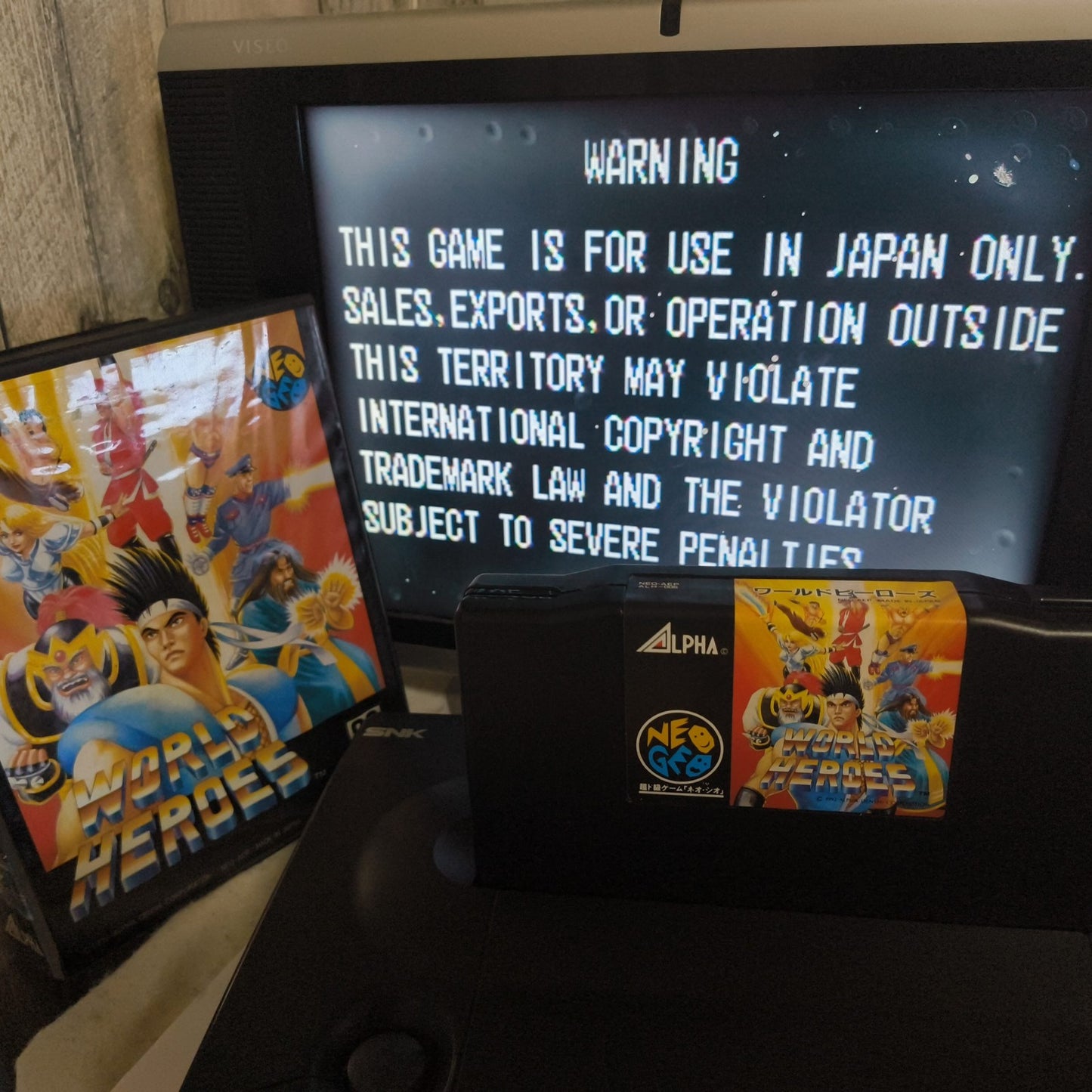 WORLD HEROES ALPHA SNK NEO GEO AES Cartridge w/ Manual, Box, Working, Japan