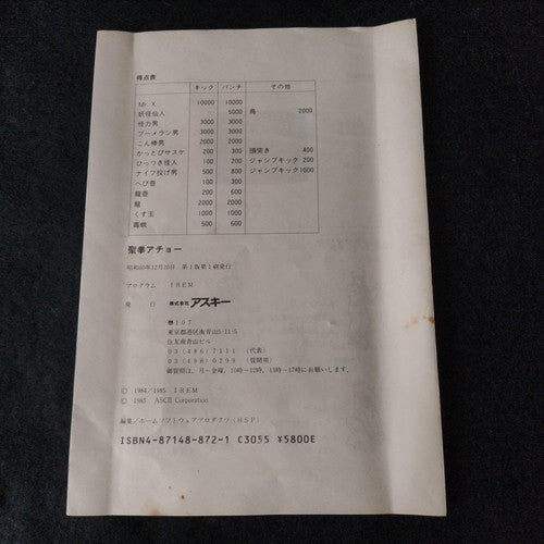 Kung-fu acho (Spartan-X) MSX/MSX2 Game Cartridge, Manual, Boxed, Working, Japan