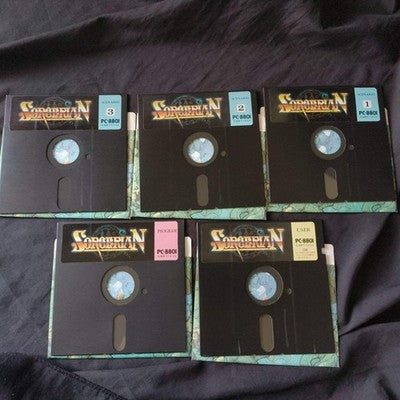 PC-8801 Sorcerian Game disks, w/manual, papers, Box set. Partly tested, Japan
