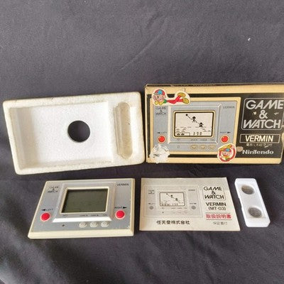 Vintage Nintendo Game & Watch VERMIN wide Screen, Manual, Box set, Japan Working