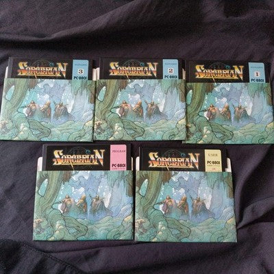 PC-8801 Sorcerian Game disks, w/manual, papers, Box set. Partly tested, Japan