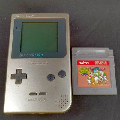 Nintendo Game Boy Light Gold Console Puzzle Bobble GB Cartridge Working Japan