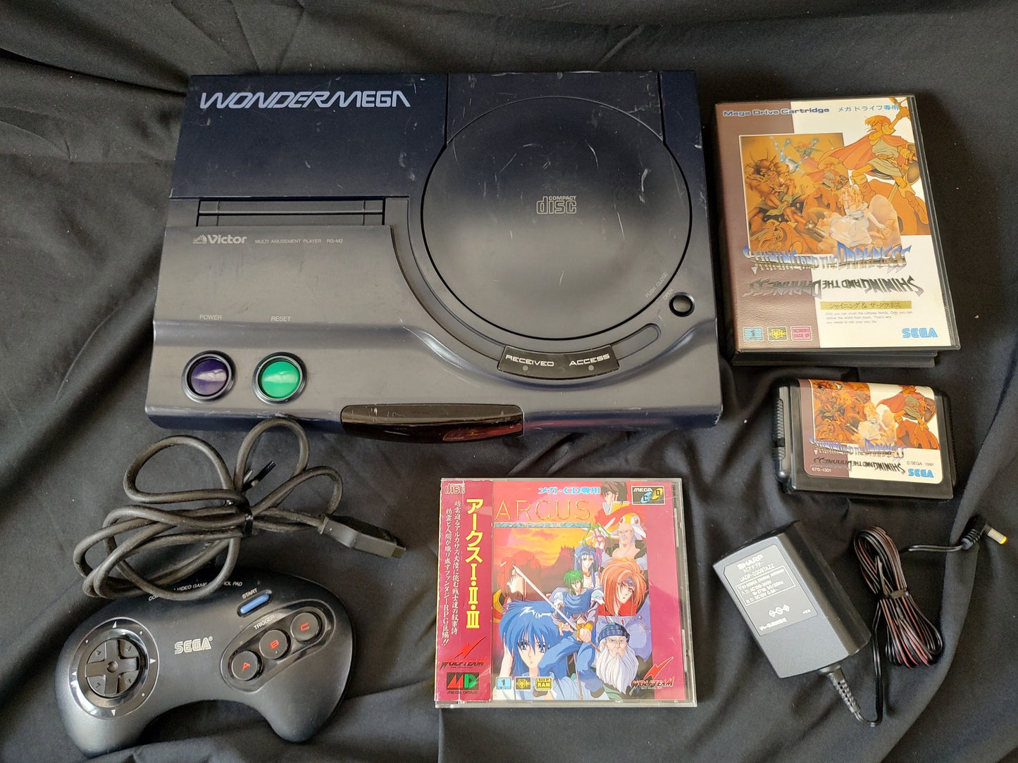 SEGA Victor Wonder MEGA RG-M2 Console,Pad,PSU and Games set tested MEGA CD-b529-