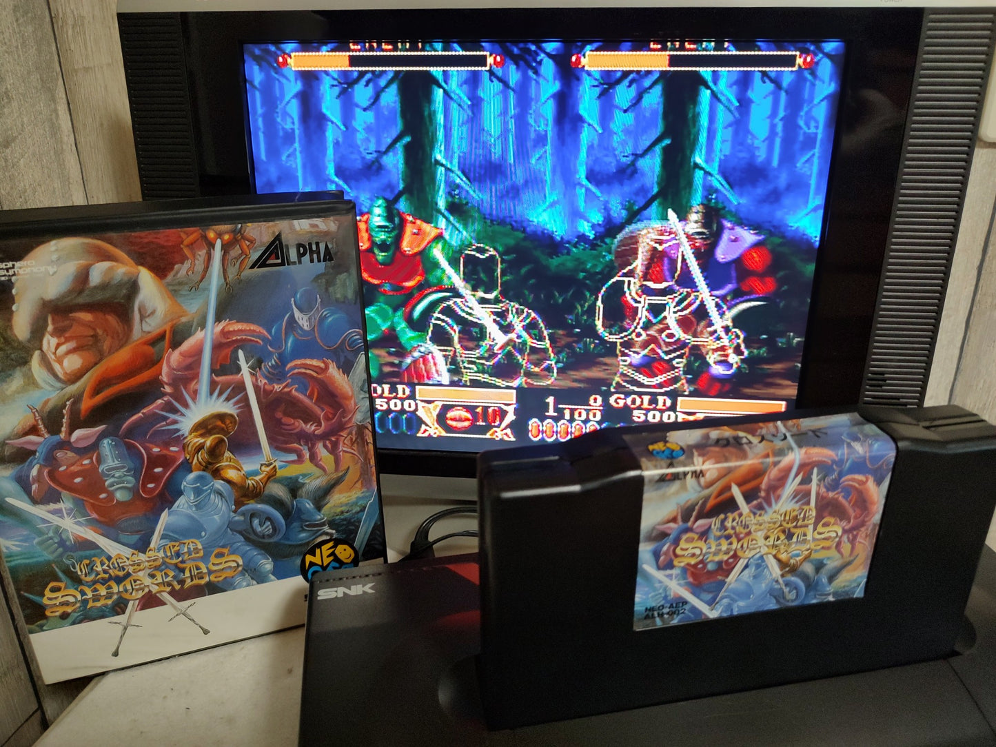 CROSSED SWORDS SNK NEO GEO AES Cartridge, Manual, Boxed set, Working-g0624-