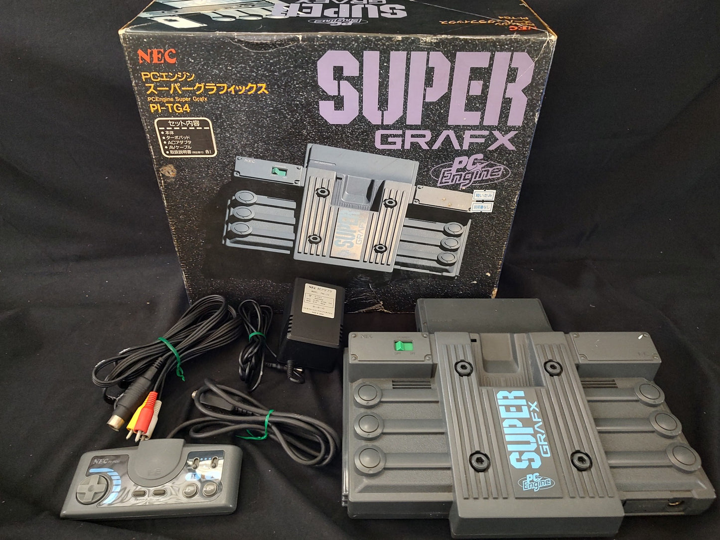 NEC PC Engine SuperGrafx PI-TG4 Console,w/Pad, PSU, AV cable, Box, Working-f1014