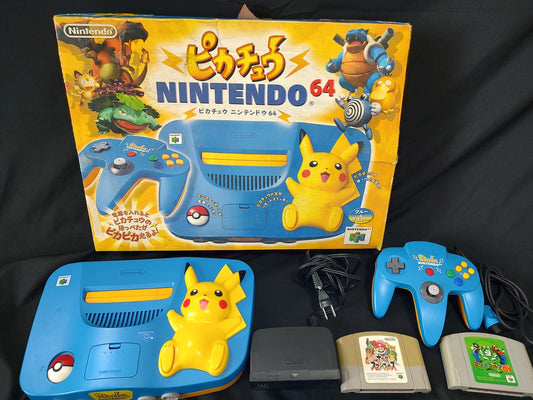 Nintendo64 Pokemon Pikachu limited Blue Color Console,Pad,PSU, Box set-g0628-