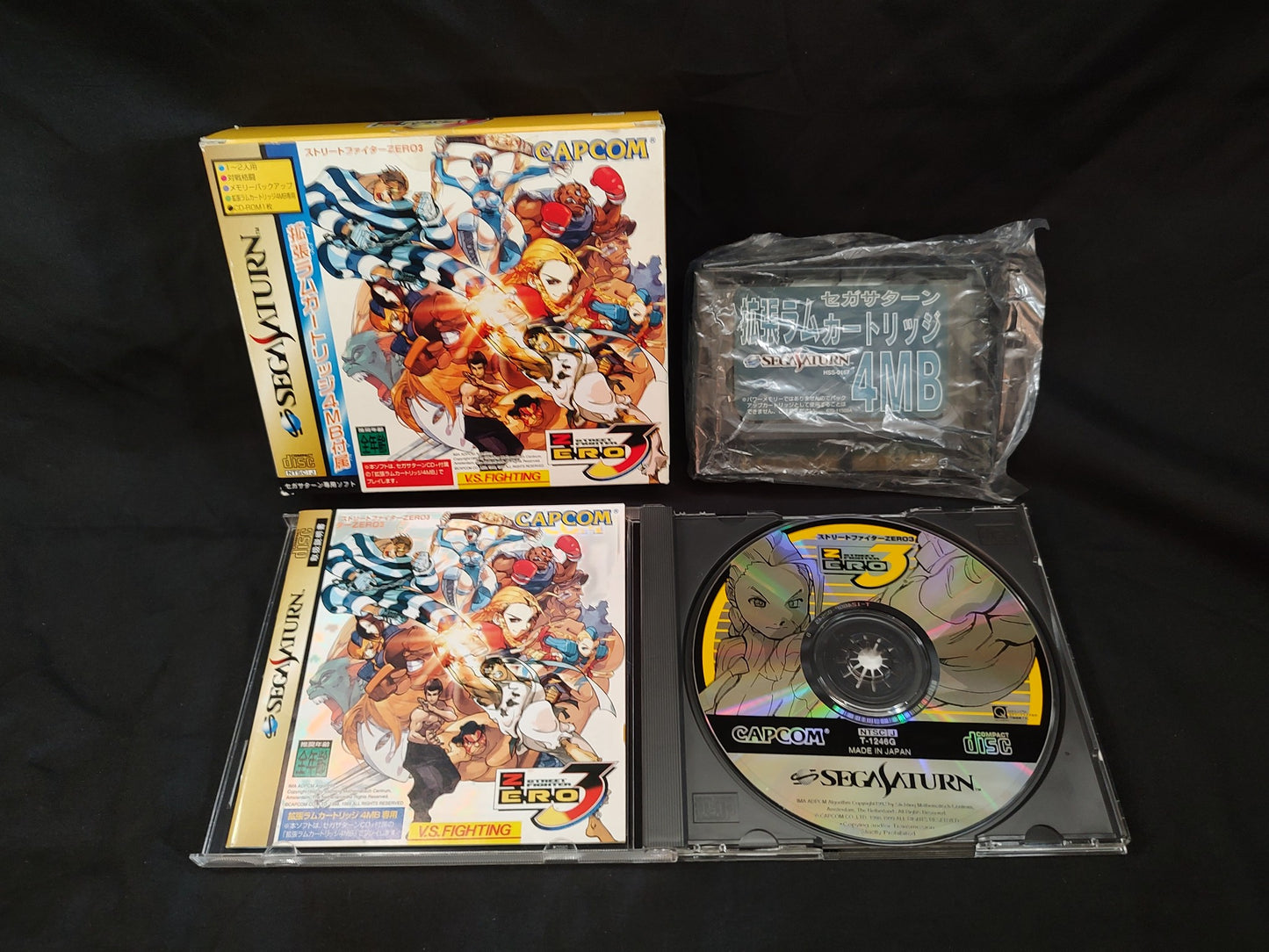 Street Fighter ZERO 3 w/4MB Memory cart SEGA Saturn Game Manual, Box set-g0708-