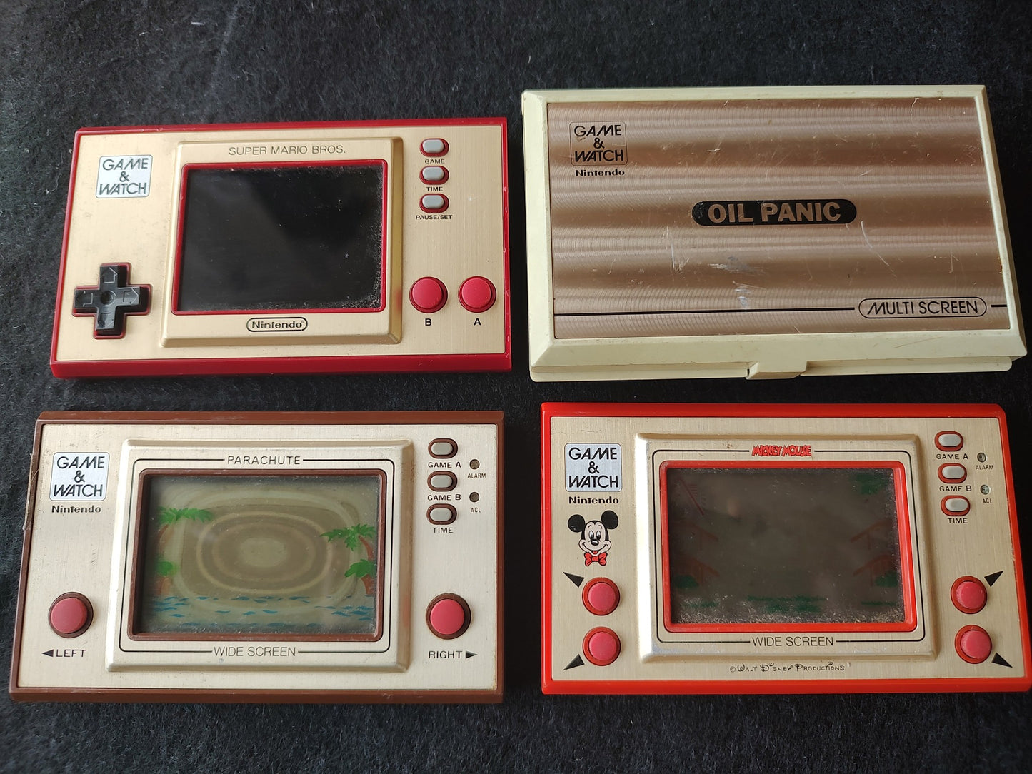 Junk, Broken Nintendo Game & Watch OIL PANIC, Micky Mouse, PARACHUTE set-g0928-