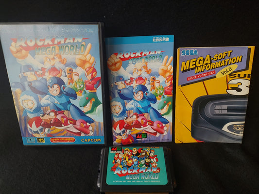 CAPCOM ROCKMAN MEGA WORLD SEGA MEGA DRIVE Genesis W/Manual, Box, working-g1026-