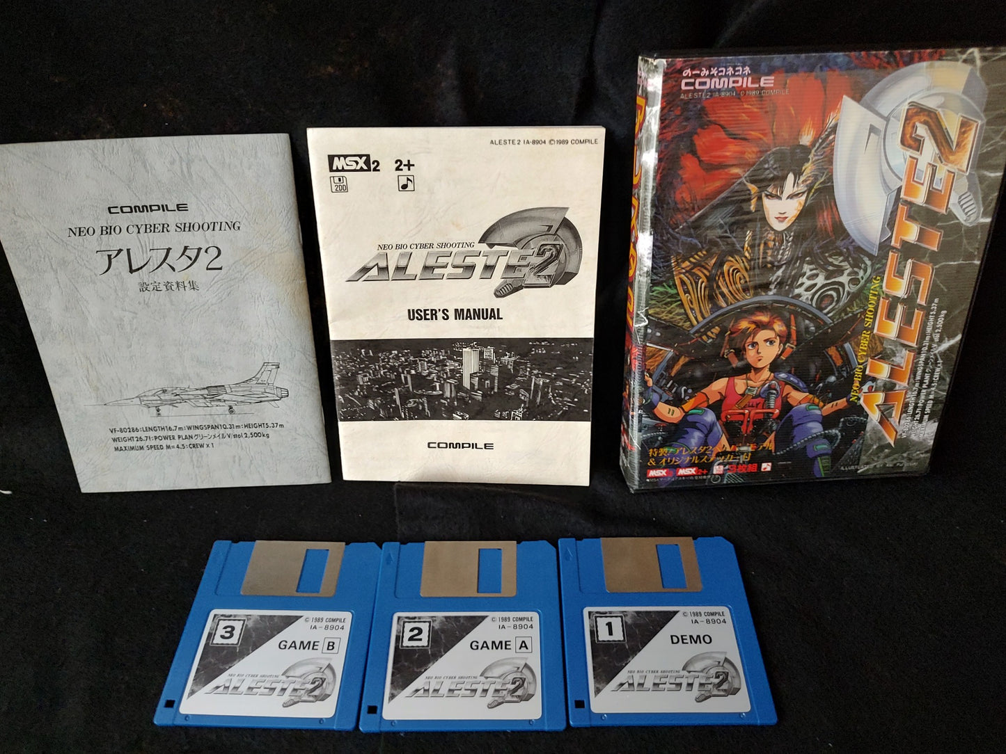 ALESTE 2 COMPILE MSX MSX2 Game Disks, w/Manual, Art Book, Box. Working-f1029-