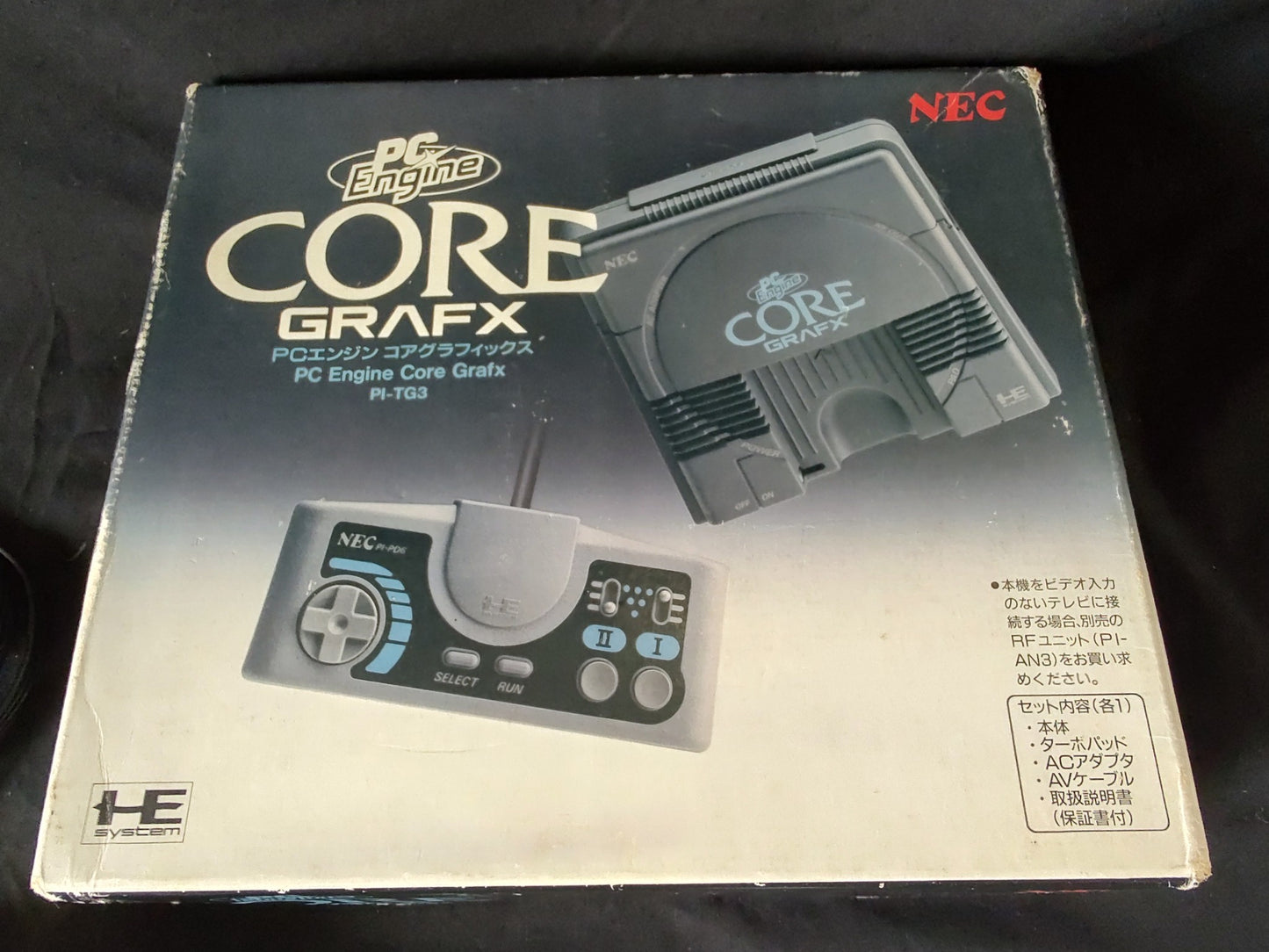 NEC PC Engine Coregrafx Console PI-TG3 TurboGrafx16, w/Pad, AV cable, Box-g1105-