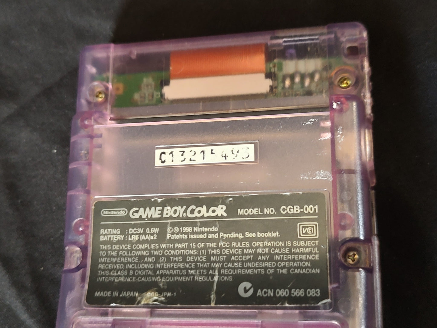 Used, Nintendo Gameboy Color Clear Purple console CGB-001, working-g1111- - Hakushin Retro Game shop