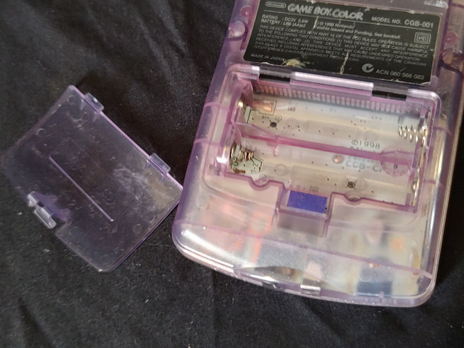 Used, Nintendo Gameboy Color Clear Purple console CGB-001, working-g1111- - Hakushin Retro Game shop