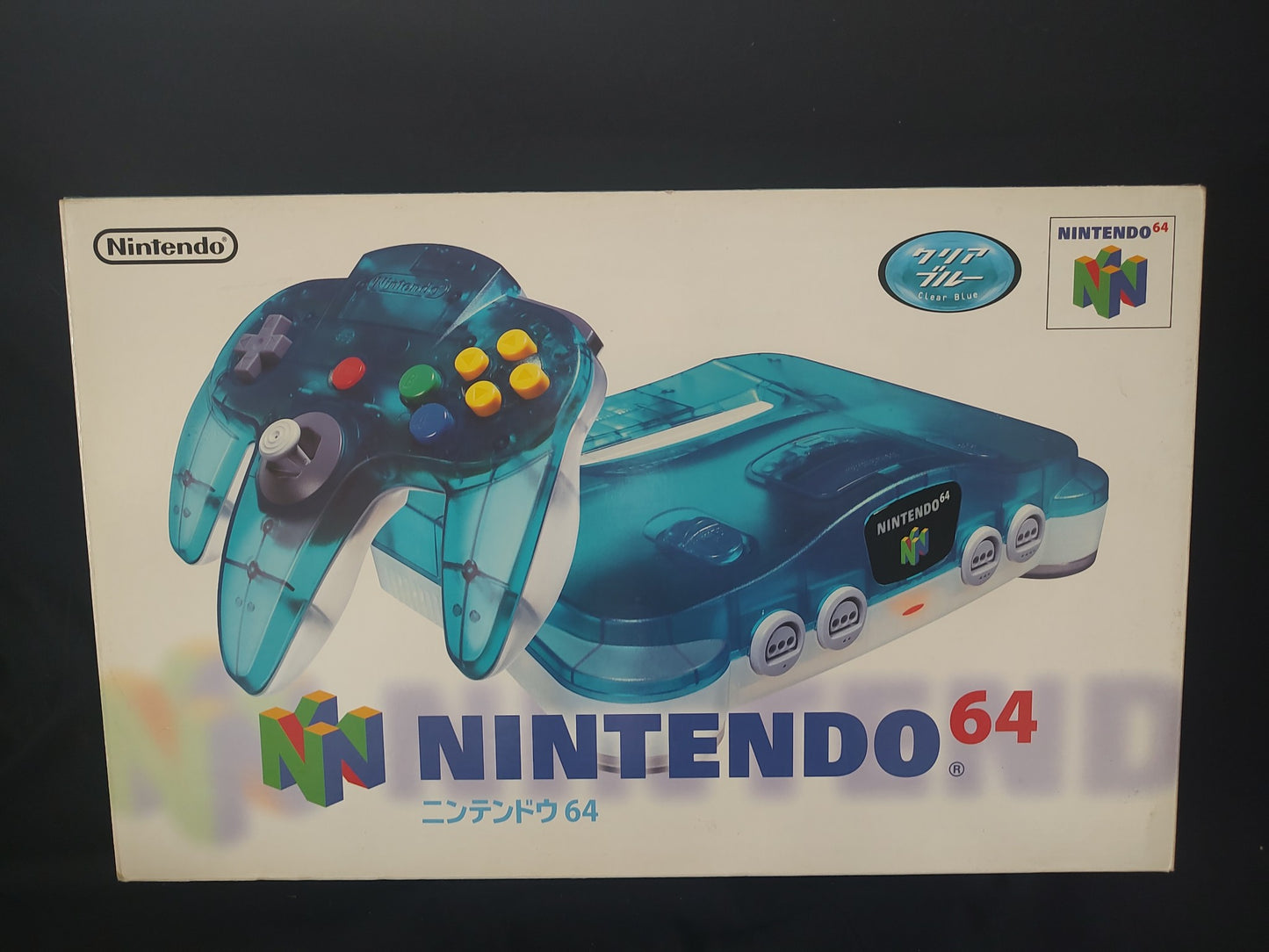 Nintendo 64 Clear Blue color Console w/Pad, Manual, cables set, Working-g1115-