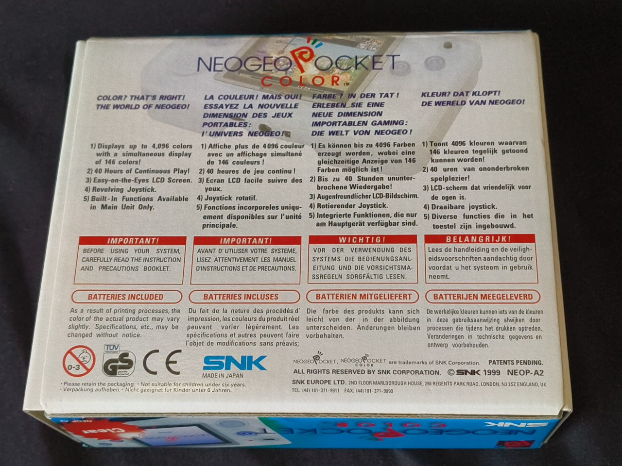 SNK NEOGEO POCKET Color Crystal White Console  W/Manual Box set, Working-h0307-