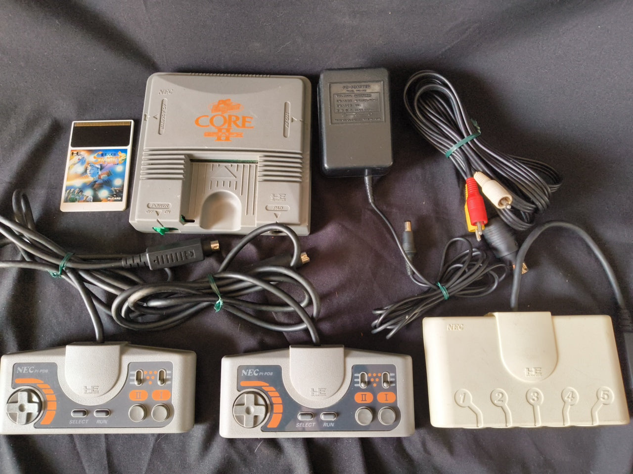 NEC PC Engine Coregrafx2 Console PI-TG7, Pads, PSU, AV cable, Game,working-h0407