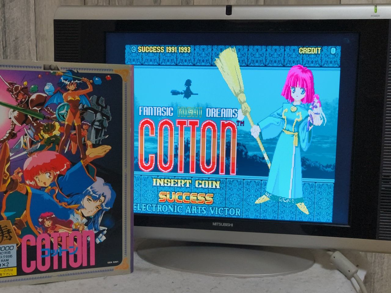 COTTON SHARP X68000 Gamedisks, Manual, Paper and Box set, Japan Working-h0416-