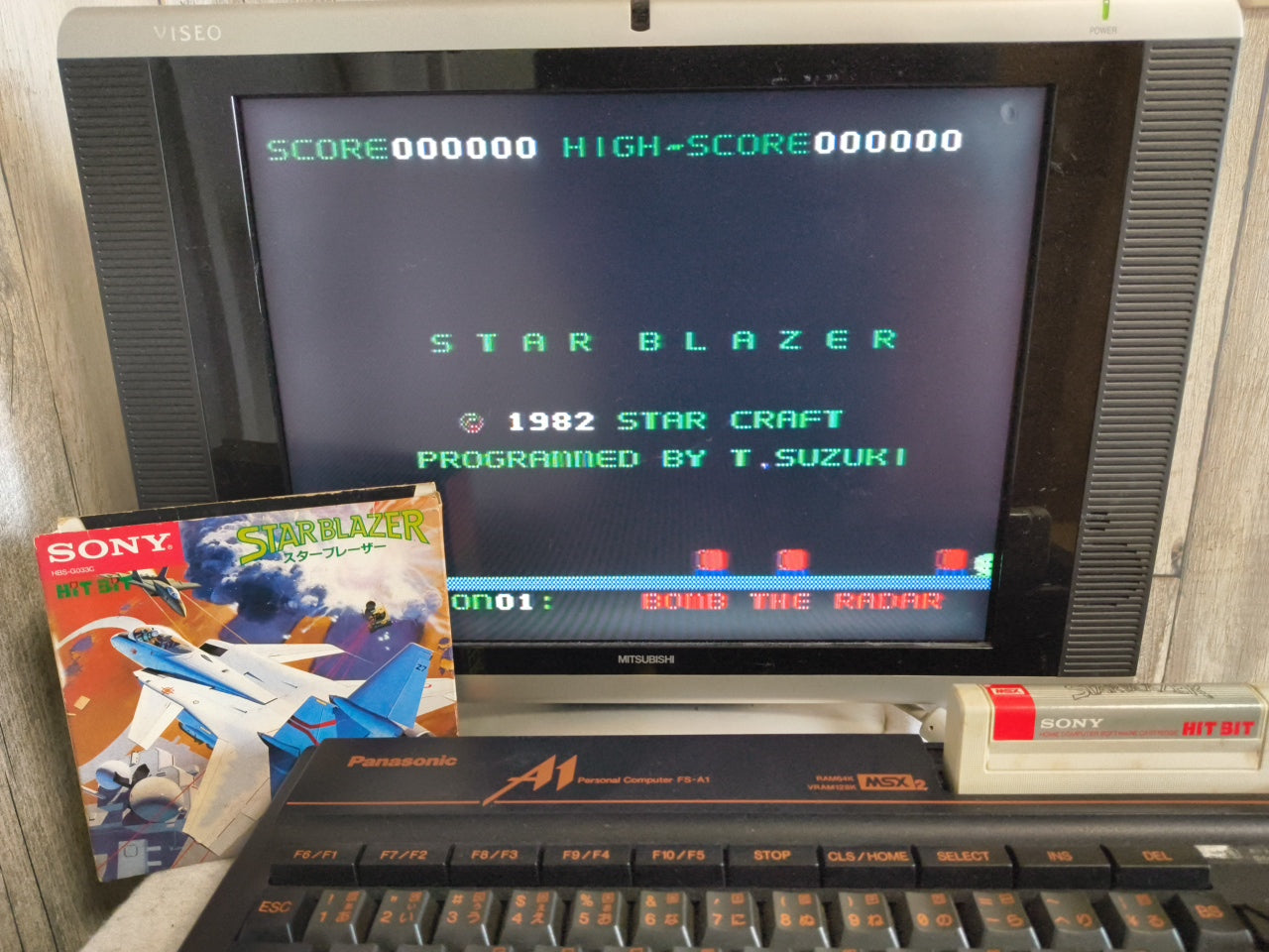 STAR BLAZER SONY HIT BIT MSX Game Cartridge and Box set, Working Japan-h0420-