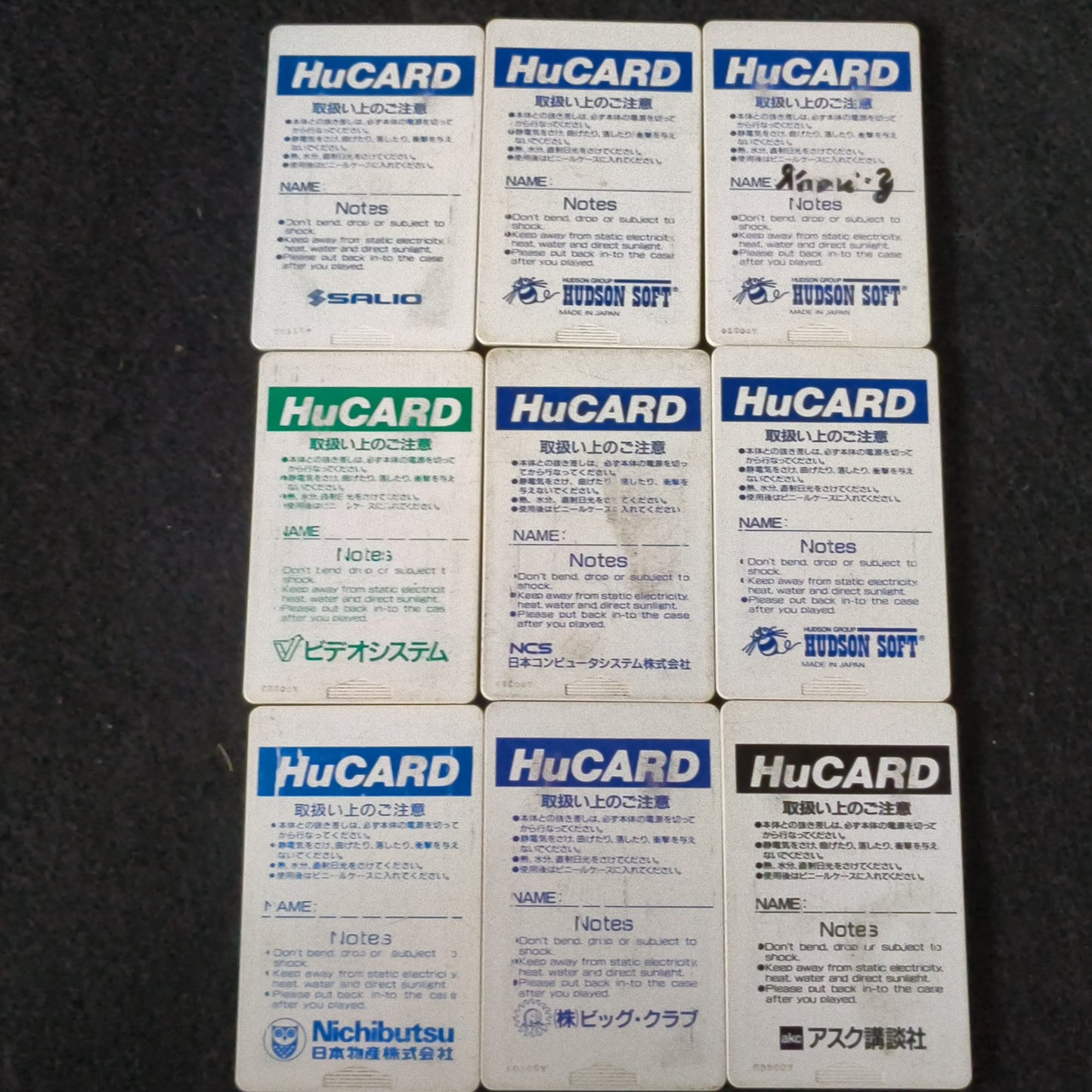 Whole sale Lots of PC Engine Hu-card Games 9-PCS set, Working -h0610-