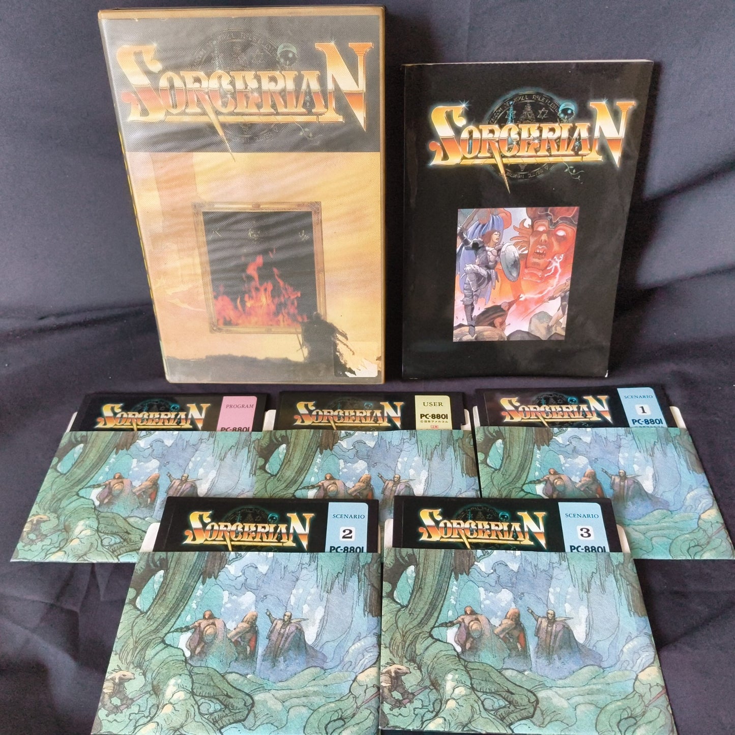 PC-8801 Sorcerian Game disks, w/manual, papers, Box set. Partly tested-h0716-